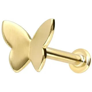 PIERCINGLINE Piercing-Set 14 Karat Gold Labret mit Innengewinde SCHMETTERLING (Labrets, 1-tlg) goldfarben Stablänge: 7mm - Stabstärke: 1,2mm