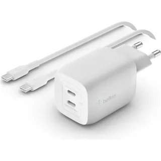 Belkin 65W Dual USB-C Ladegerät, Power Deliver, PPS, weiß + 2m USB-C/USB-C Kabel