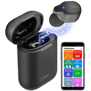 Callstel 2in1-Live-Übersetzer und In-Ear-Mono-Headset mit Powerbank-Box & App (Sofortübersetzer, Dolmetscher, Freisprecheinrichtung)