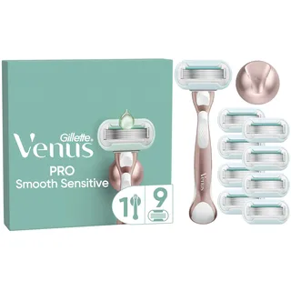 Gillette Venus Deluxe Smooth Sensitive Handstück + Rasierklingen 9 St.  
