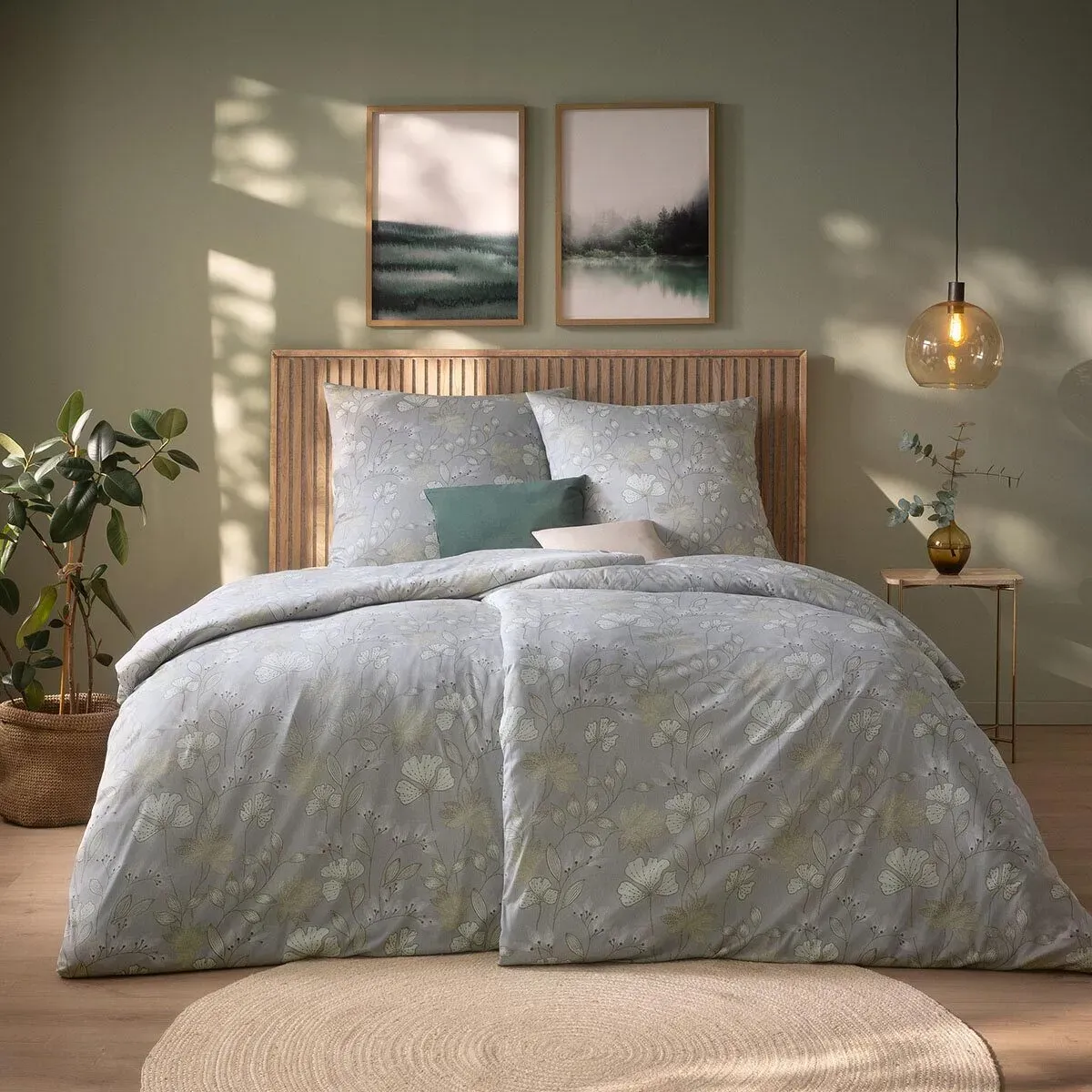 Estella Mako Interlock Jersey Bettwäsche Mona silber Kissenbezug einzeln 40x80 cm - grau;beige