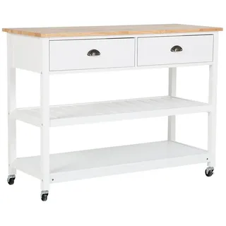 Beliani Servierwagen Weiß, Hellbraun, Holz, 120x91x48 cm Esszimmer, Servierwagen