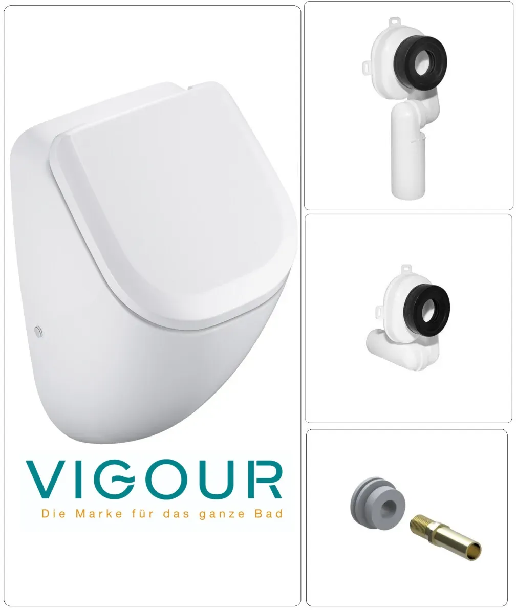 VIGOUR DERBY Urinal Zulauf verdeckt mit SoftClose Deckel und Zubehör in verschiedenen Varianten