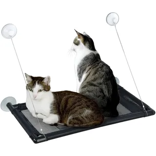 Maximex XXL-Hängematte, Fenster Liegematte für 2 Katzen, belastbar bis 35kg, zuverlässige große Saugnäpfe, inkl. kuschelig-warme Plüschauflage, 67x38 cm