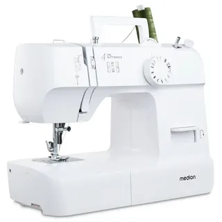 Medion Nähmaschine SM70 (70 Watt, 12 verschiedene Stichmuster, LED Nählicht, einstellbare Stichlänge, Rückwärtstaste, Fadenschneider, MD11179) weiß