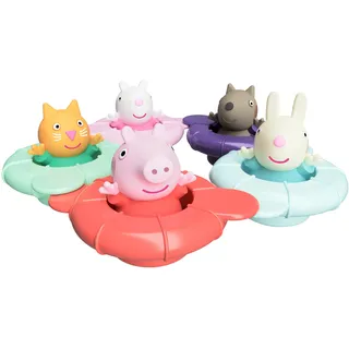 TOMY Toomies Peppa's Pool Party - 5 verbindende Ringbecher mit 5 Peppa Pig & Friends Water Squirter Babyspielzeug – Badewannenspielzeug +18 Monate - Baby Badespielzeug & Planschbecken Spielzeug