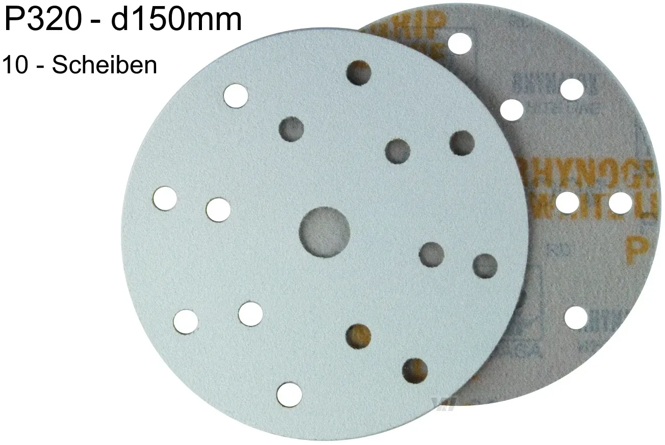 10 x Indasa WhiteLine d150 P320 Schleifscheibe Rhynogrip 15-loch