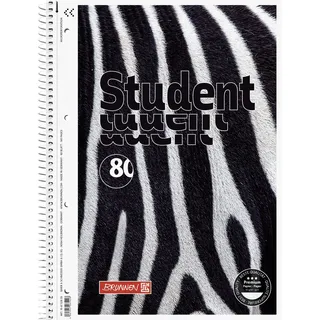 Brunnen Collegeblock Premium Student „Zebra“ | A4, Lineatur 28, 80 Blatt, weiß/schwarz