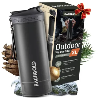 Bachgold® Profi Outdoor Wasserfilter Flasche mit 1500L Filterkapazität I Entfernt 99,99% aller Bakterien und filtert Mikroplastik, Partikel und Chlor I Blackout & Krisensicher (Schwarz, 800ml)