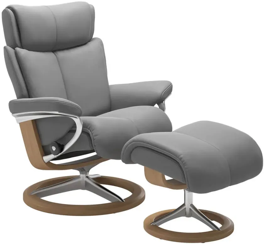 Stressless Sessel Magic M | Signature Untergestell Batick Wild Dove Poliertes Aluminium Eichefarben