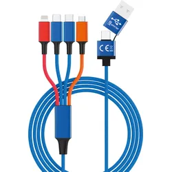 HYDRA ELITE-C MX - Ladekabel, USB-A/-C -> micro USB, Lightning & 2x USB-C,blau/bunt