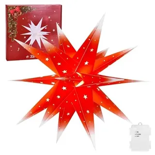GMGXX 58CM Weihnachtsstern Beleuchtet Batterie mit Timer, Herrnhuter Stern Außen, Faltbarer PP Stern Beleuchtet Außen Batterie 3D Leuchtstern zum Dekorieren von Weihnachtsbaum, Hof, Balkon, Garten