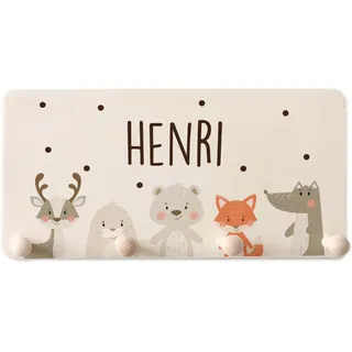 Kidsmood Kindergarderobe Personalisiert mit Namen, Kinderzimmer Möbel aus robustem Holz, Garderobenleiste Kinder, Baby Garderobe für Babyzimmer mit 4 Kleiderhaken Wand-Montage [40x20x1,5 cm]