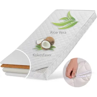 Kids Collective Kindermatratze 90x200 cm mit gestepptem Aloe Vera-Bezug, 10 cm hoch, Babymatratze Kindermatratze 90 x 200 Kokos-Mat...
