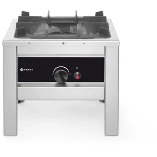 HENDI Hockerkocher Big Flame, Innen- und Außenbereich, für Propangas, mit Thermoelement, Piezozündung, Brennerkranz aus emailliertem Gusseisen, 6,7kW, 425x425x(H)400mm, Edelstahl 18/0