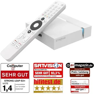 Strong Leap-S3+ Android TV-Box - HD Video Streaming Gerät, Magenta TV, waipu.tv, Netflix, Disney+, Prime UVM. sämtliche Streaming-Dienste über Google Play