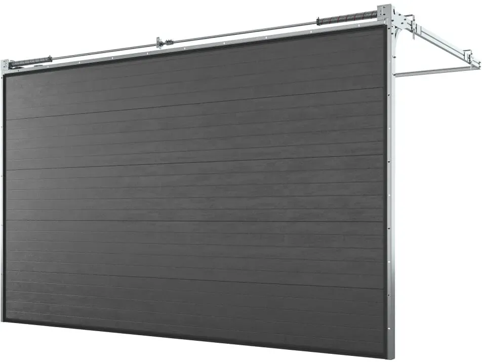 Garagentor 5 m breit, 3 m hoch, elektrisch, mit Motor, Sektionaltor Typ Comfort, Anthrazitgrau ähnlich RAL 7016, Woodgrain, Kleinsicke