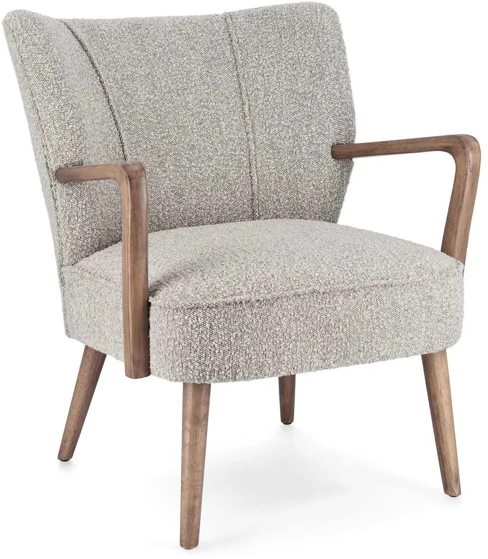 Sessel Moritz aus Stoff, Bouclé-Bezug, modern skandinavisch, hellgrau, Gestell Kautschukholz