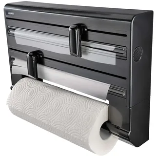Leifheit Wandrollenhalter Parat Black, Küchenrollenhalter im modernen Design für DREI Rollen, saubere Schnittkanten, Küchenrollenwandhalter mit ergonomischer Form, Papierrollenhalter schwarz