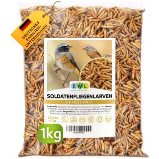 EWL Naturprodukte Soldatenfliegenlarven getrocknet, 1kg (6,5 Liter) Soldatenfliegenlarven, Vogelfutter, Fischfutter, Schildkrötenfutter, Igelfutter mit Insekten
