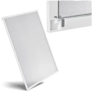 Juskys Fliegengitter mit Alu-Rahmen 120 x 140 cm für Fenster zum Einhängen UV-beständig in Weiß