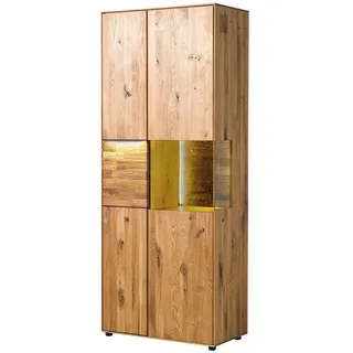 MASSIVMOEBEL24.DE Vitrine Wildeiche 80 x 43 x 200 cm Beige