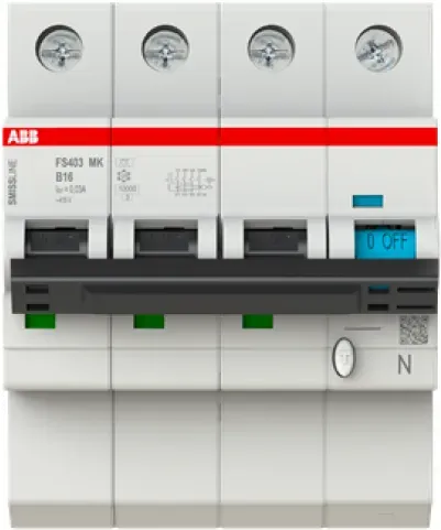 ABB FS403MK-B16/0.03 FI/LS-Schalter 3P+N, 10 A, B-Charak., 16A, 30 mA Typ F SMISSLINE TP