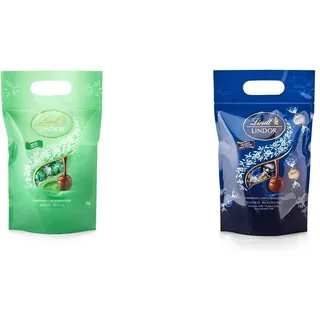 Lindt LINDOR Schokoladen Kugeln | 1 kg Beutel, wiederverschließbar | ca. 80 Kugeln Minze-Milch-Schokolade mit Füllung | Großpackung & LINDOR Schokoladen Kugeln Dunkle Mischung | 1 kg Beutel