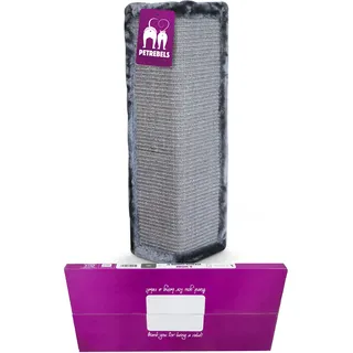 Petrebels Kratzbrett für Katzen 57 cm Höhe Qualität Sisal Eck-Kratzbrett mit Kratzteppich und Premium Plüsch für Zimmerecken in Geschenkbox Kratzbrett Wand Farbe Grau