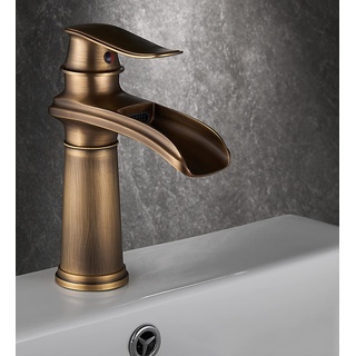 SJQKA Waschtisch Armatur Wasserfall Schwarz, Waschtischarmatur Hoch Retro, Hoch Wasserhahn Wasserfall Bad,mischbatterie Bad Wasserfall (Retro Bronze-Niedrig)