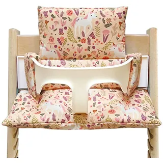 Blausberg Baby - Sitzkissen Set ABWASCHBAR kompatibel mit Tripp Trapp Stokke Hochstuhl - Einhorn Pferd Rosa Peach - Materialien Oeko-TEX Zertifiziert