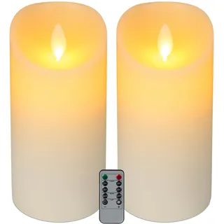Relaxdays LED Kerzen, 2er Set, 24,5 cm, mit Fernbedienung, Timer & flackernder Flamme, Echtwachs, flammenlos, weiß