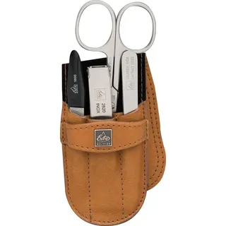 Erbe Maniküre-Etui »Taschenetui mit Steckverschluss aus echtem Leder«, (4 tlg.), bestückt mit Solinger Premium Stahlwaren in Edelstahl, braun