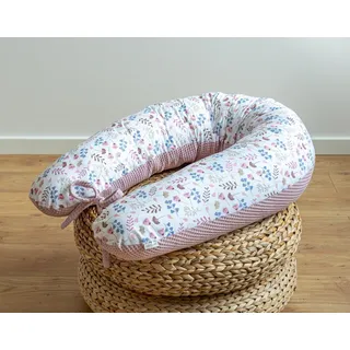 LOOLAY Schwangerschaftskissen - Stillkissen 170 cm - Seitenschläferkissen 100% Baumwolle - mit Abnehmbarem Bezug - Ergonomisches Schwanger Kissen für Schlafen (Rosa Waffel/Rosa Wiese)