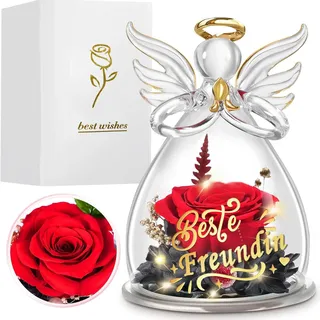 Johiux Beste Freundin Geschenke Engel Figur Ewige Rose,Infinity Rose Geschenke mit Spruch Beste Freundin,Ewige Blume Geschenke für Freundin, Geburtstag Geschenk für Freundin.