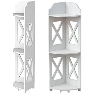 JEOBEST Eckschrank Badschrank, Ecke Standregal mit 3 Ebenen, Schmales Badregal Einfache Montage, PVC 18 x 18 x 79 cm, weiß weiß