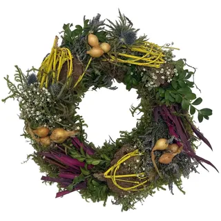 Tisch- oder Türkranz rund ø 25 cm - Kranz mit Deko frisch gebunden Natur mit Deko - Frühling - Ostern - Sommer (Art. 722)