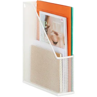 Relaxdays Stehsammler Metall, DIN A4, HBT: 31,5x7x25 cm, stabiler Stehordner, Mesh Design, für Büro & Home Office, weiß