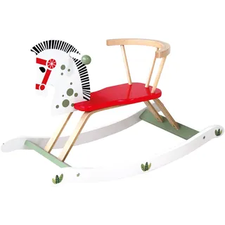 Bino Holz-Schaukelpferd mit Lehne, Spielzeug für Kinder ab 3 Jahre, Kinderspielzeug (Holzspielzeug zur Förderung der Motorik, Schaukelpferd in kindgerechtem Design, Motorikspielzeug), Mehrfarbig