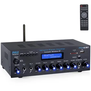 Pyle Verstärker, AV Receiver, Mini Verstärker, Stereo Verstärker, Bluetooth Verstärker, 200W- Amplifer, Stereo Receiver- Multi Channel mit FM- Radio, BT, USB/SD, AUX, RCA, Mic-Eingang, BT & FM Antenne