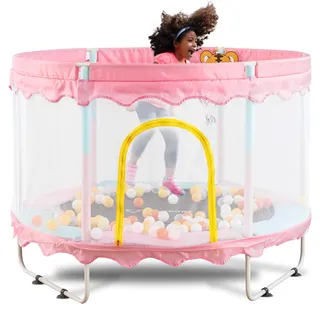 FOXSPORT Trampolin Indoor mit Netz für Kinder ab 2 Jahren - Mini Jumping Outdoor Gartentrampolin mit Hüpfpolster und Randabdeckung (Rosa)