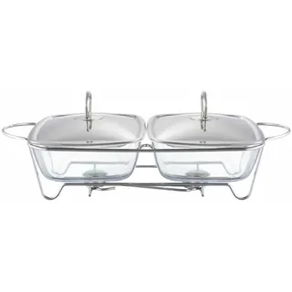 Dajar AMBITION Speisewärmer mit Glaseinsatz 2 x 2,5L Helios Warmhaltebehälter Warmhalteplatte 2 Kammer Servierschalen Deckel mit Griff