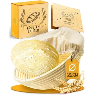 krustenzauber Gärkörbchen zum Brotbacken - Ovaler Gärkorb aus Rattan mit Gärtuch - Brot Backen Zubehör, Brotkorb, Brotbackform, Sauerteig Zubehör, Gärfolie Brot, Brotkörbchen