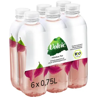 Volvic Bio Tee Hibiskus – natürliches Mineralwasser & Tee-Aufguss/Hibiskus Tee mit Litschi&Maracuja-Geschmack/zuckerreduziert*/wenig Kalorien/6x0,75L , 6 x 750 ml
