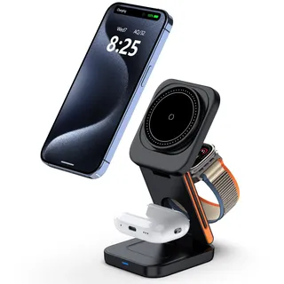 3-in-1 Charging Station, Multiple Devices, Magnetic Charging Station, for Apple Watch and iPhone, Travel Wireless Charger Stand, Foldable Magnetic Inductive, Fit Apple Watch
