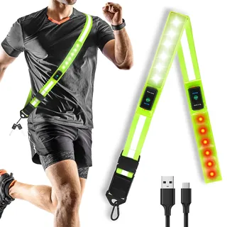 CHIMONA Lauflicht Joggen mit LED Reflektoren Gürtel, Lauflampe Joggen Typ-C Wiederaufladbare, Verstellbarer Lauflicht, 360°Hoher Sichtbarkeit Laufgürtel für Laufen, Hund, Spazierengehen, Radfahren
