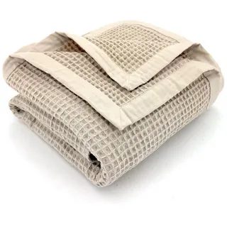 heimtexland ® Wohndecke Waffelpique leichte Sommerdecke Sofadecke 100% Baumwolle Kuscheldecke 150x140 cm atmungsaktiv temperaturausgleichend Typ914 beige - 1 Stück