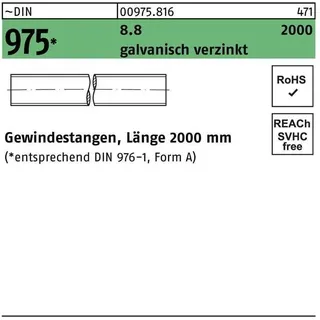 Industrial Quality Supplies DIN 975 Gewindestange VG M8x2000 Stahl 8.8 galvanisch verzinkt