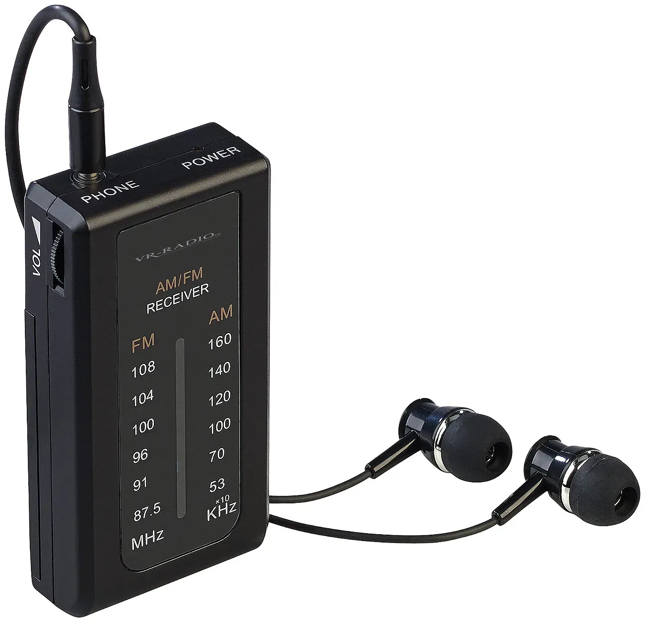 Mobiles Mini-FM/AM-Transistorradio mit Ohrhörern, extralange Laufzeit