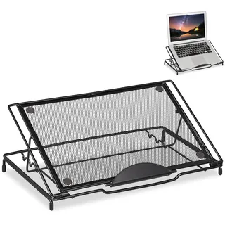 Relaxdays Laptopständer, klappbar, Halter für Notebook & Tablet, bis 14 Zoll, 3 Winkel, Mesh-Design, Stahl, schwarz